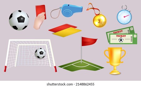 A set of colorful 3D soccer icons