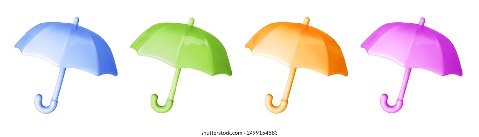 Set colorful 3d umbrella. 3d vector icon. Cartoon vector illustration