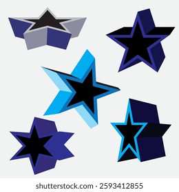Set of colorful 3d vector stars