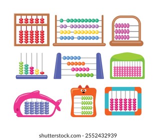 Conjunto de coleção de ábaco colorido, conceito de matemática da escola primária, brinquedo para criança ou jardim de infância, símbolo de Educação e Negócios, calculadora de desenhos animados de ábaco, isolado no fundo branco.