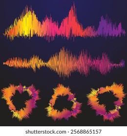 A set of colorful abstract audio visualizations on a black background