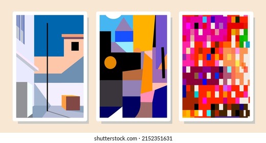 A set of colorful abstract background various shapes,doodles,lines,curves,spots,drops vector illustration.Contemporary modern trendy.