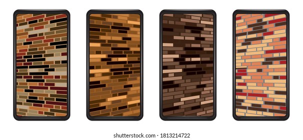 Set of Colorful abstract backgrounds with bricks. Modern screen design for mobile application