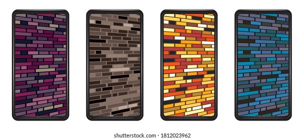 Conjunto de fondos coloridos abstractos con ladrillos. Diseño de pantalla moderno para aplicaciones móviles