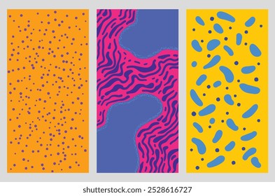 Um conjunto de fundos abstratos coloridos: soluções brilhantes e elegantes para projetos de design. Fundos abstratos feitos em cores brilhantes e saturadas. Ideal para criar materiais visuais espetaculares.