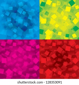 Set of colorful abstract backgrounds with orange rectangles (geometrical). Different figures (yellow, orange). Modern composition.