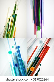 Set of colorful abstract backgrounds. Overlapping color straight lines on light backdrop with art effects