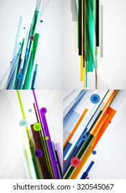 Conjunto de coloridos fondos abstractos. Sobreposición de las líneas rectas de color sobre el fondo de la luz con efectos de arte