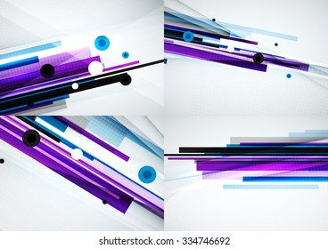 Set of colorful abstract backgrounds. Overlapping color straight lines on light backdrop with art effects