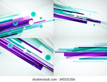 Conjunto de coloridos fondos abstractos. Sobreposición de las líneas rectas de color sobre el fondo de la luz con efectos de arte