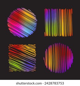 Set of colorful abstract backgrounds or patterns. Hand drawn doodle shapes.