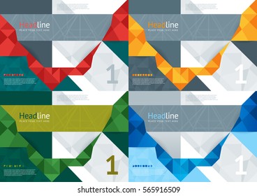 A set of colorful abstract backgrounds templates design covers, brochures, annual report with space for text and title. Triangular shapes and textures. Vector illustration of a modern flat style.