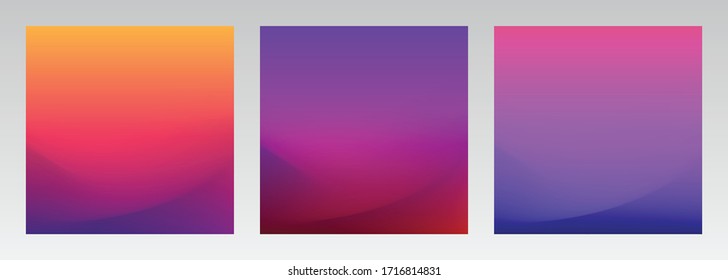 Set of colorful abstract backgrounds for web, social media, poster or presentation. Minimalist style vector illustration with deep color gradient and blurry wave elements. 