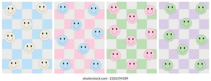 Set of colorful abstract backgrounds.Y2k aesthetic.Vector cards in retro psychedelic style.Groovy backgrounds.