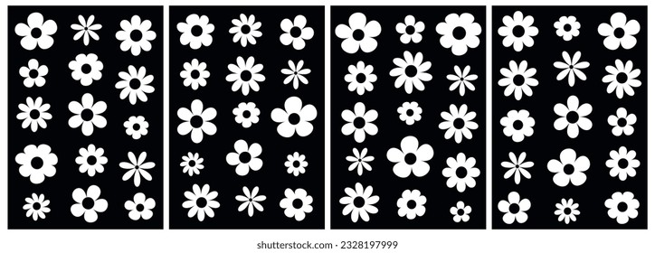  Set of colorful abstract backgrounds.Y2k aesthetic.Vector cards in retro psychedelic style.Groovy backgrounds.Daisy flowers set.