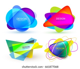 Set of colorful abstract banners shape. Graphic overlay banners design. Fun label or tag design. Vector illustration. Isolated on white background