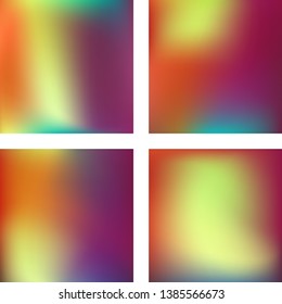 Set with colorful abstract blurred backgrounds. Vector illustration. Modern geometrical backdrop. Abstract template. Yellow, purple, orange colors.