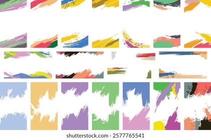 set of colorful Abstract Brush Strokes Backgrounds. colorful brush frame, cutout, vibrant grunge border, modern