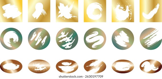 set of colorful Abstract Brush Strokes Backgrounds. Metal brush frame, cutout, gold grunge border, modern	