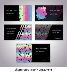 Set of colorful abstract business cards with black background. Place for your text. Vector design.