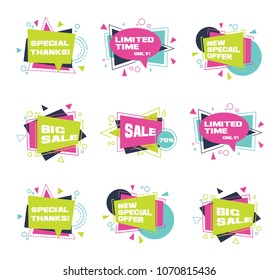 Set of colorful abstract chat label. Vector discount and promotion banners
