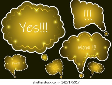 Set of colorful abstract chat label, cloud of thoughts. Interesting facts, conversations, cries of surprise, joy, shortcuts in knowledge bases and banners with frequently asked questions in social net