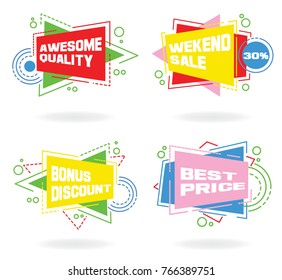 Set of colorful abstract chat label. Vector discount and promotion banners