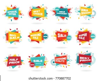 Set of colorful abstract chat label. Vector discount and promotion banners