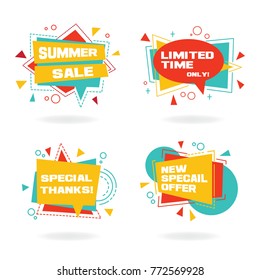 Set of colorful abstract chat label. Vector discount and promotion banners