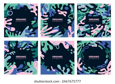 Set of colorful abstract covers. Contemporary backgrounds with trendy creative fluid shapes and organic doodle elements. Flat vector illustrations.