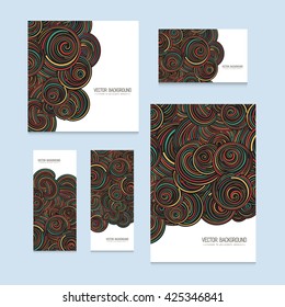 Set of colorful abstract curly vector background, hand drawn waves, swirls and clouds pattern, for paper and textile design Elegant linear style ornament, on the white background