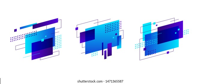 Set of colorful abstract figures. Geometric colored forms and lines. Gradient abstract banners with flowing liquid shapes. Template for logo, flyer, presentation