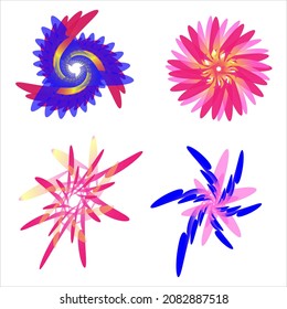 Set of colorful abstract floral elements isolated on white background. Vector illustration.