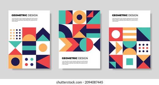Set of colorful abstract geometric mural design covers. Vector illustration