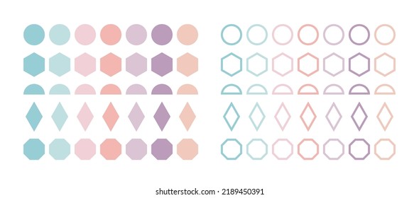 Set of colorful, abstract, geometric shaped point decoration sticker icons.