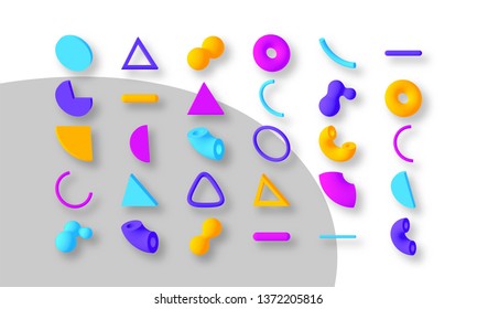 Conjunto de formas geométricas abstractas y coloridas. Elementos aislados para el diseño. Vector