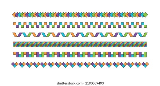 Set of colorful and abstract geometric shapes border lines.