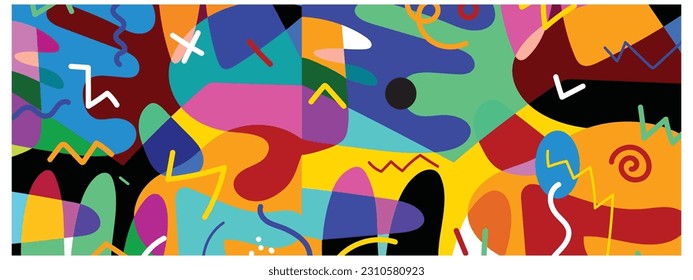 Set of colorful abstract geometric shapes and lines vector illustration background design.