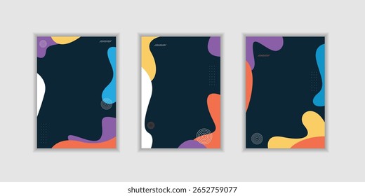 Set colorful abstract geometric wave pattern with dotted banner template background