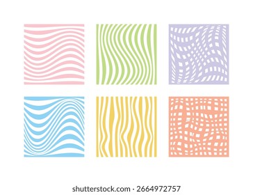 A set of colorful, abstract, and geometric wavy patterns. Each square has a unique, vibrant design, making it perfect for backgrounds, textiles, and digital art projects.