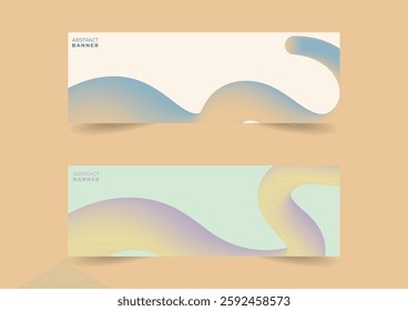 set of colorful abstract gradient wave fluid banner background template