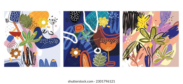 Set of colorful abstract grunge lines and brushes hand drawn vector illustration.