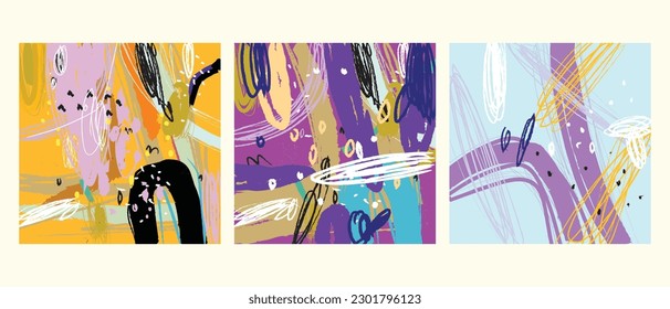 Set of colorful abstract grunge lines and brushes hand drawn vector illustration.