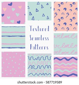 Set of Colorful Abstract Hand Drawn Geometric Grunge Textured Seamless Background Patterns. Fully Editable EPS file with Pattern Swatches