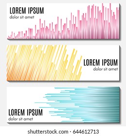 Set of colorful abstract header banners with equalizers and place for text. Vector backgrounds for web design.

