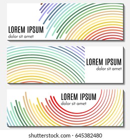 Set of colorful abstract header banners with curved lines and place for text. Vector backgrounds for web design.