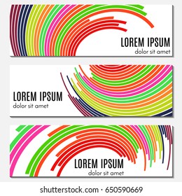 Set of colorful abstract header banners with curved lines and place for text. Vector backgrounds for web design.