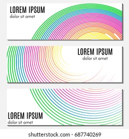 Set of colorful abstract header banners with curved lines and place for text. Vector backgrounds for web design.