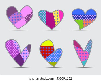 Set of colorful abstract heart shape with texture.