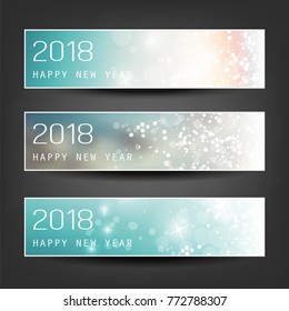  Set of Colorful Abstract Horizontal New Year Headers Banners for Year 2018 - Vector Design